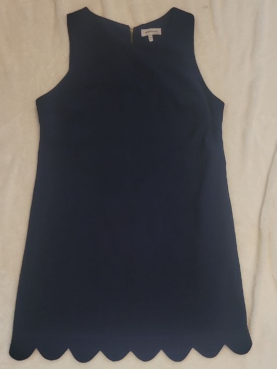 Monteau Dresses & Skirts - Monteau Navy Scallop-Hem Sleeveless Shift Dress